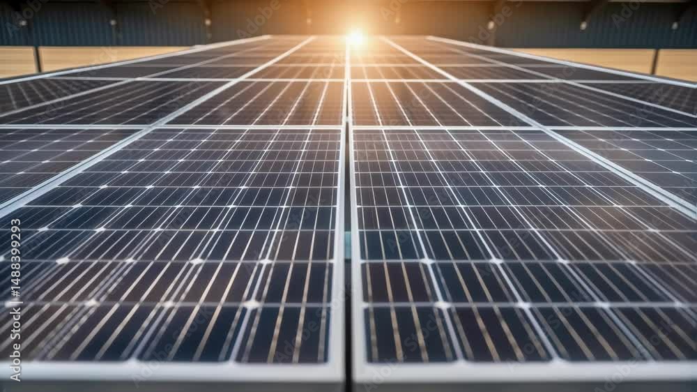 Aufkleber solar panels array converting sunlight into renewable energy on rooftop
