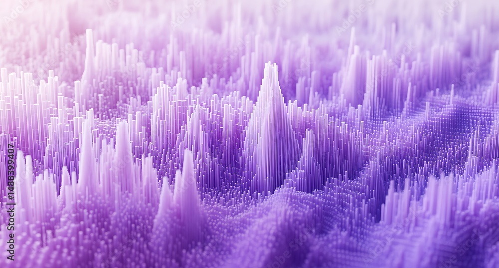 Poster abstract 3d landscape of purple and white columns with depth of field effect