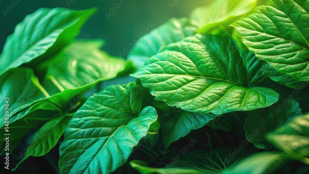 Poster detailed close-up of leaf texture with creative fluorescent color palette. flat lay design. nature i