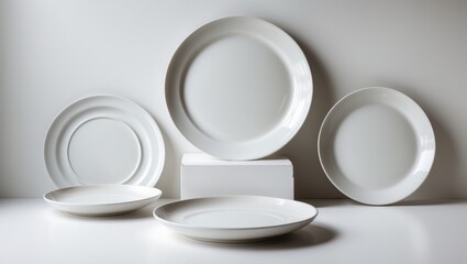 Three round ceramic plates without contents isolated on white with clipping path.