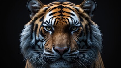 Fototapeta premium Isolated image of a Sumatran tiger's face showcasing its black pattern and beauty