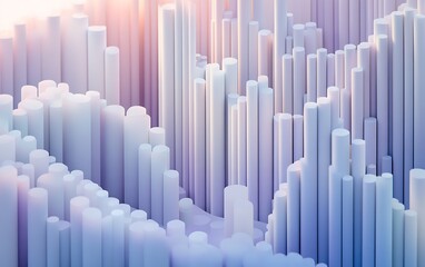 Abstract 3D Rendering with White Cylinders of Varying Heights and Subtle Color Gradients