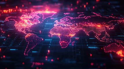 Global digital map with glowing continents