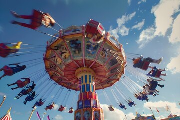 Dynamic Carnival Rides: A dynamic shot of carnival rides in motion, capturing the thrill and excitement of fairground festivities