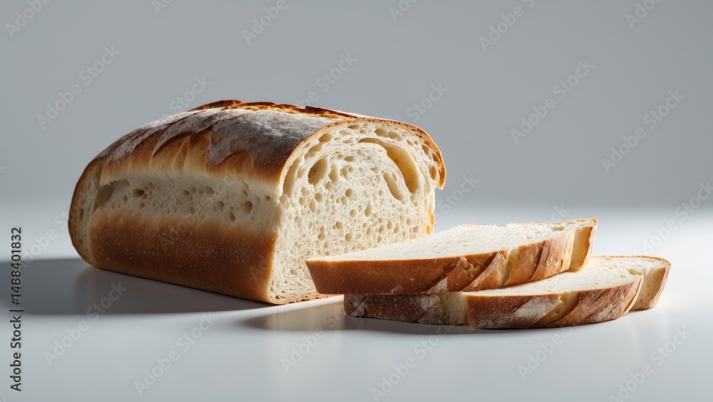 Poster crusty ciabatta bread slice isolated against a plain background
