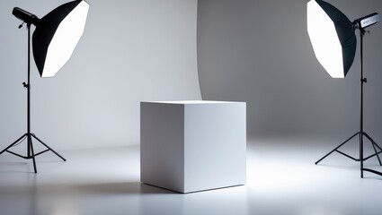 Cube Platform Outline. Studio Scene for Product Exhibit.