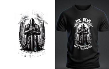 Medieval Knight Kneeling T-Shirt Design with Christian Quote