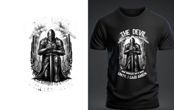 Medieval Knight Kneeling T-Shirt Design with Christian Quote