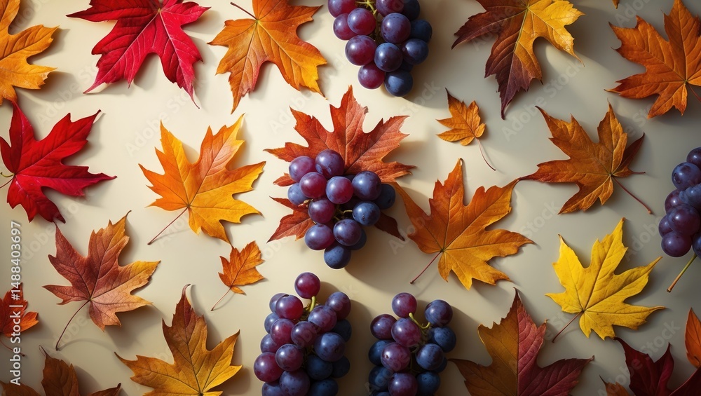 Poster autumn leaves in various colors on a backdrop.