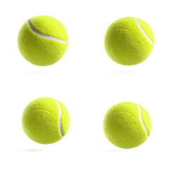 Flying tennis ball set isolated on white or transparent background