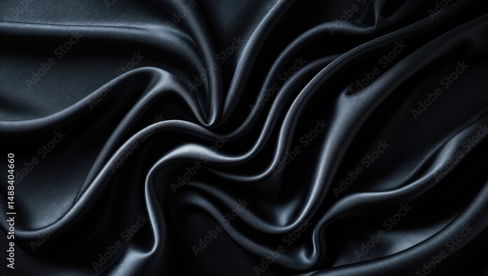 Poster black elegant background with textured fabric in soft waves and airy pleats