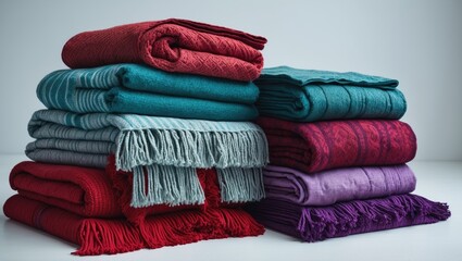 Stacked blankets lying one atop another