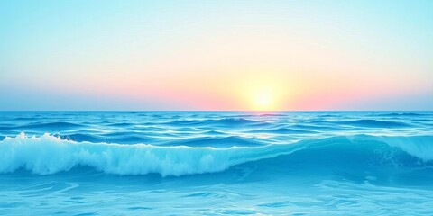 Fototapeta premium Pastel blue cutout collage of vintage summer surf aesthetic; sea sunset, waves pattern, coastal holiday design, empty space, element, sunset