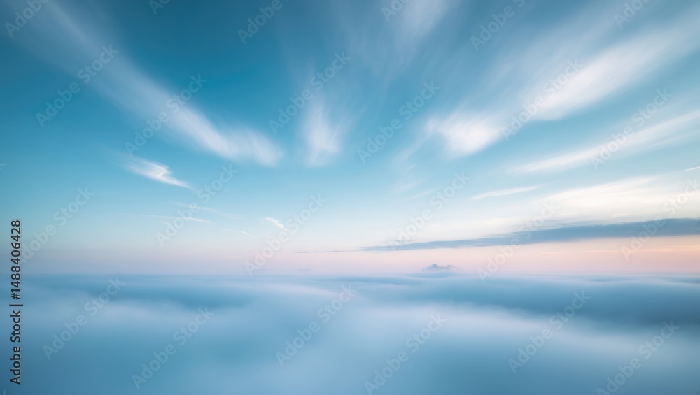 Poster bright and clear sky background with fluffy clouds and blue hues in motion