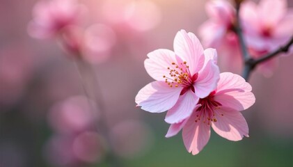 Delicate pink sakura blossoms, full bloom, soft petals , texture, japan
