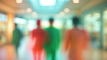 OFFICE BACKGROUND WITH BLUR, BRIGHT BUSINESS HALL FEATURING LIGHTING AND WINDOW REFLECTIONS