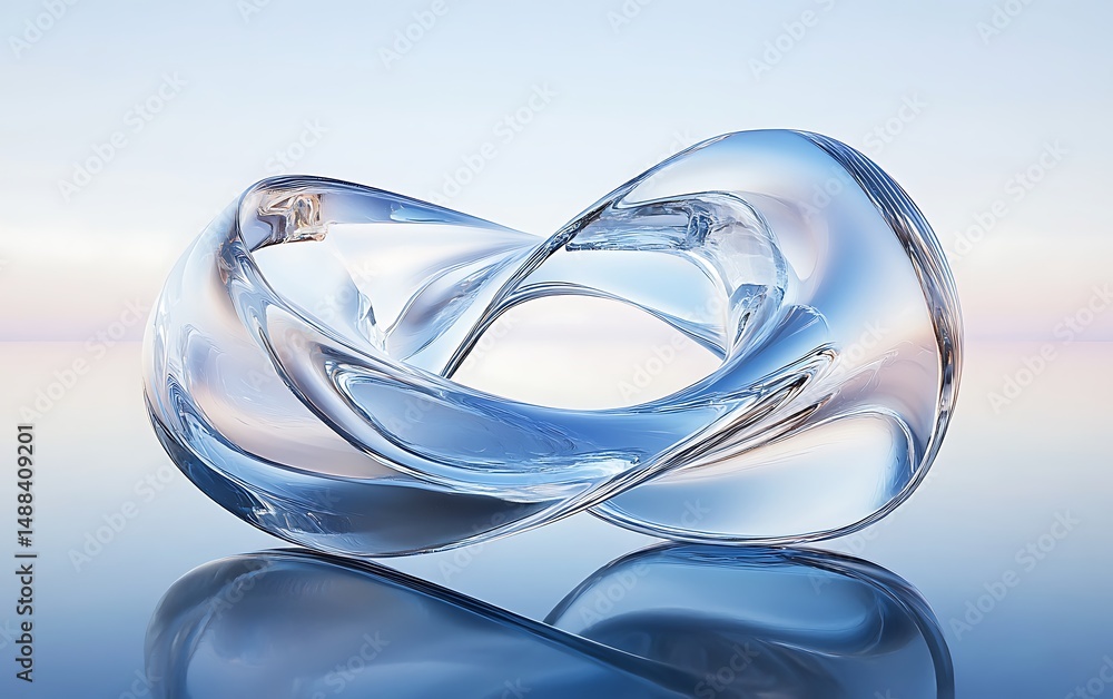 Aufkleber abstract blue glass mobius strip shape, infinite loop 3d rendering on shiny surface