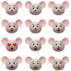 Mouse faces with various expressions cartoon character design