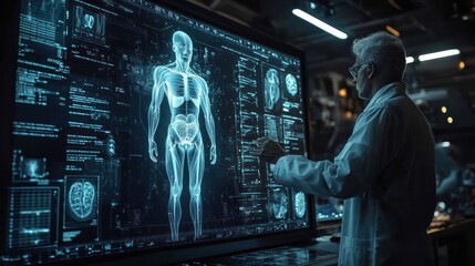 Scientist studies holographic human anatomy
