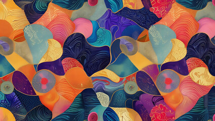 Abstract wavy curved shapes. Geometric seamless pattern. Natural organic forms rounded objects seamless pattern.
