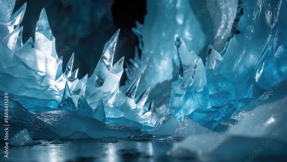 Poster ice cave winter abstract with ice texture background