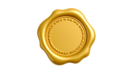 Gold wax seal isolated on transparent background
