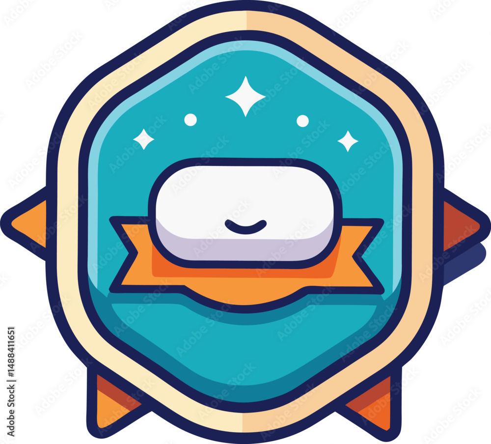 Poster smiling icon badge with stars and ribbon with a transparency feature