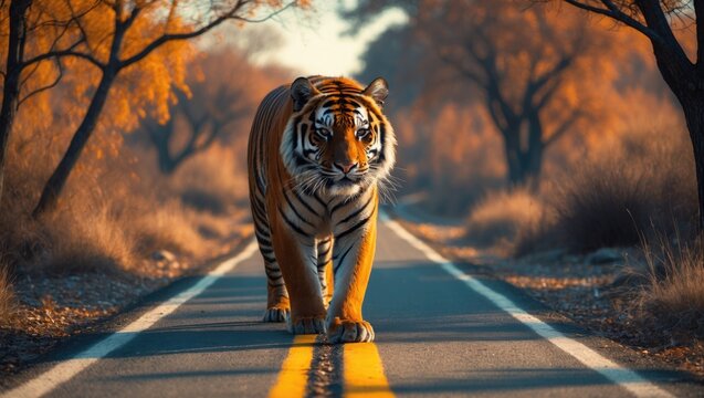 Sub-adult cub of Lara Tigress walking on the road to Moharli Chandrapur, Tiger sighting in Tadoba Forest