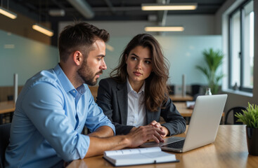 Obraz premium Business Colleagues Discussing Project Laptop Office