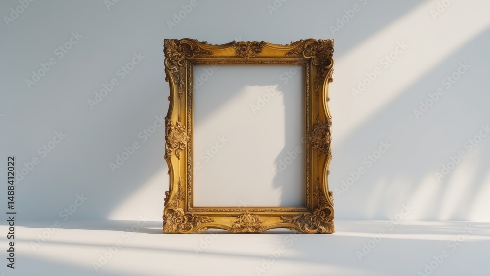 Poster isolated empty golden frame for picture or portrait