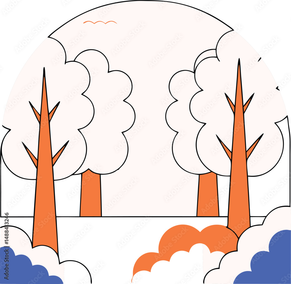 Poster stylized forest scene abstract illustration with tree shapes and transparent elements