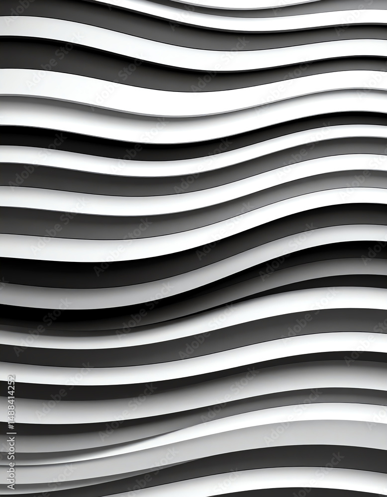 Poster abstract design featuring flowing, wavy lines in black and white, creating a sense of movement and d