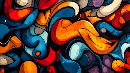 Abstract Colorful Graffiti with Flowing Shapes and Vibrant Artistic Elements