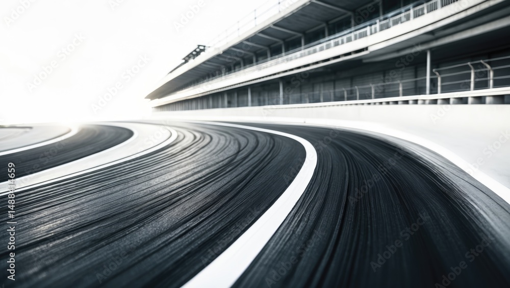 Poster curved race track road set against a white background with clipping path.