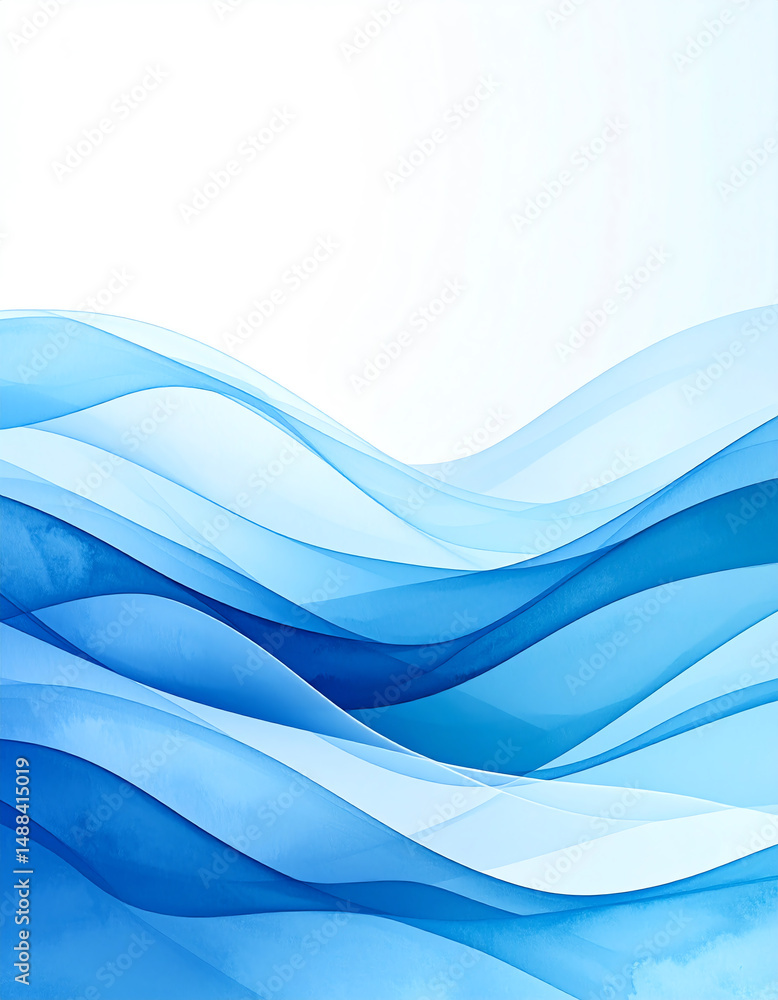 Poster abstract waves in varying shades of blue create a soothing and dynamic visual effect, evoking a sens