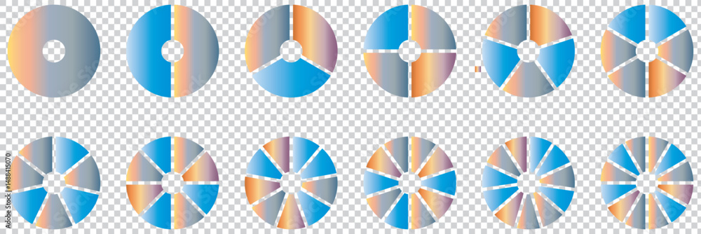 Aufkleber pie charts digrams. different color circles. donut and pie chart infographic elements set. colorful 