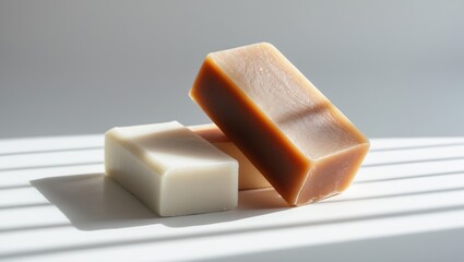 Natural homemade soap bars for bath and hygiene with antibacterial and aromatic features on a white isolated background