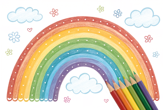 rainbow colored kids scribbling gradient isolated on white or transparent png