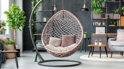 Stylish hanging chair in a modern living space.