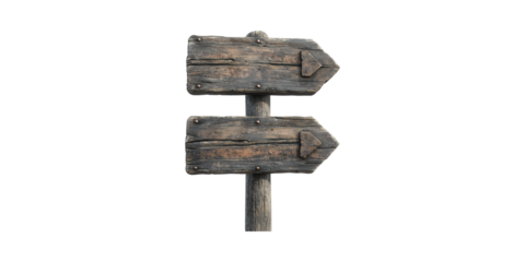 Rustic Wooden Directional Signpost With Arrows. Navigation And Guidance Concept Isolated On Transparent Background