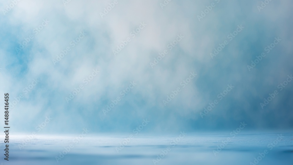 Poster clean abstract light blue room with gradient background, minimalist design, and shiny metallic textu
