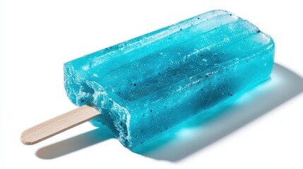 Bright Blue Frozen Pop on a Stick with Bite Mark and Clear Background for Summer Moments