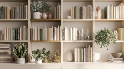 Stylish Virtual Background With Bookshelves And Greenery For Zoom Meetings