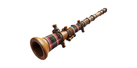 Traditional Scottish Bagpipe Chanter With Tartan Design. Cultural Heritage And Musical Instrument Isolated On Transparent Background
