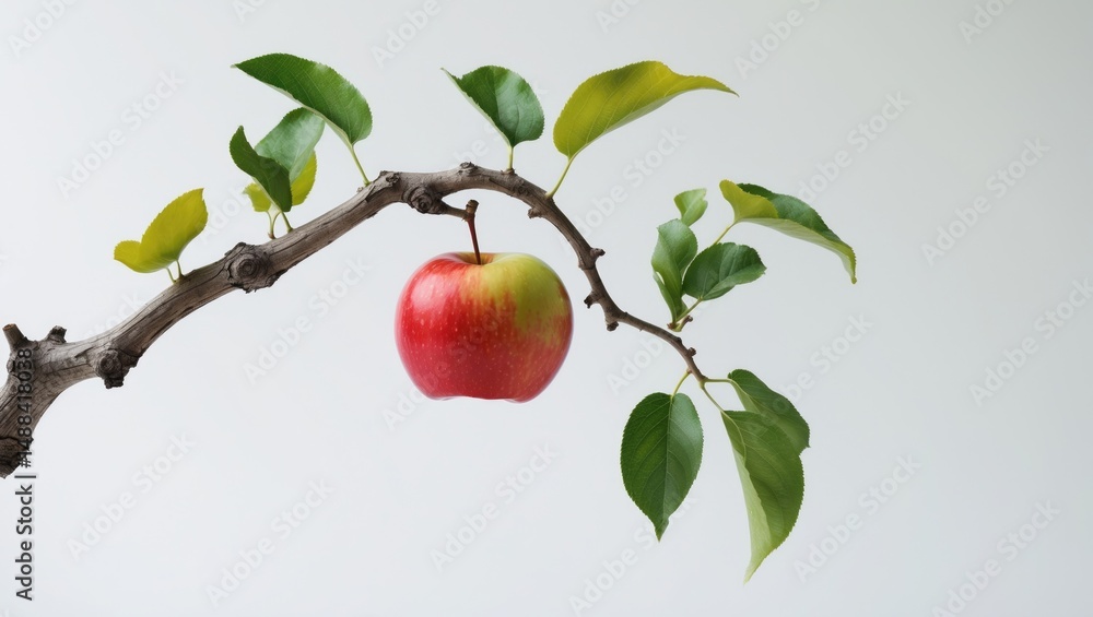 Poster a branch with an apple isolated on white