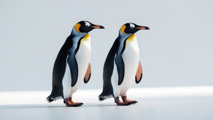 Fototapeta premium Two penguins walking side by side, isolated view