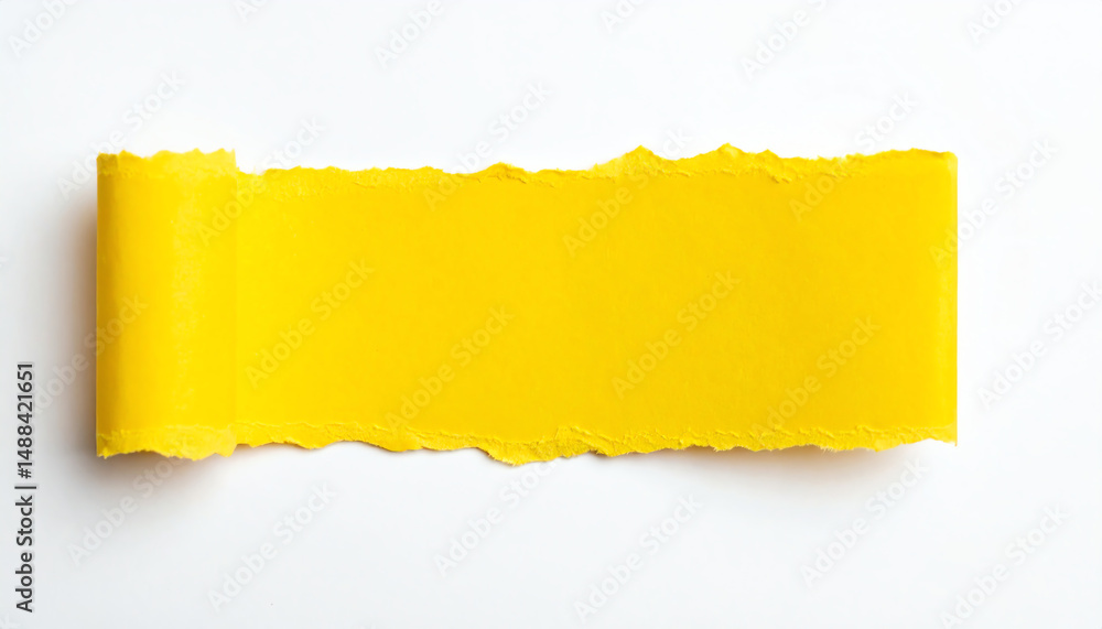 Poster vibrant yellow paper with a torn edge, set against a clean white background, creating a bright and m