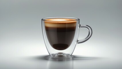 Isolated glass of hot espresso with foam on dark background