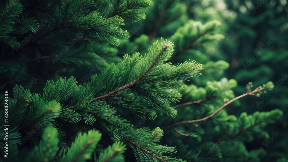 Poster fluffy fir tree branch macro shot for wallpaper concept