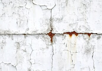 Obraz premium Cracked and Peeling White Paint on Concrete Wall with Rust Stains